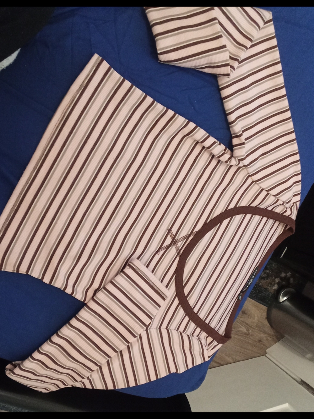 Fashion Nova Pink and Brown Striped Long Sleeve Crop Top